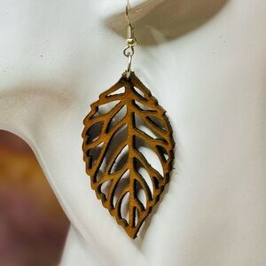 Leather earrings laser cut tan smooth oil tan leather handmade